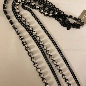Chicos Multi-strand Black Chain and  Rhinestone Necklace NWT